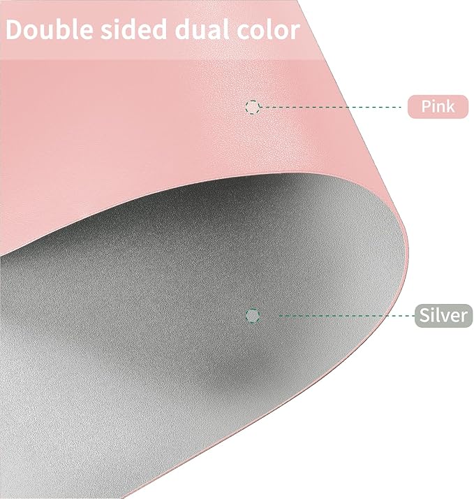 Leather Table Cover,1.8mm Thick,24x48 Inch Desk Cover,Large Desk Mat,Table Protector,Table Cover Protector,Dining Table Cover Protector,XL Desk Mat(Pink+Silvery,24x48)