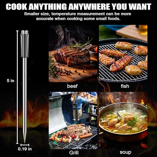 Wireless Meat Thermometer, Smart Digital Cooking Thermometer with 2 Ultra-Thin Probes, No App Needed, 800FT Range, 1000°F Heat Resistant, IP67 Waterproof - for BBQ, Grill, Oven, Smoker (2025 Upgraded)