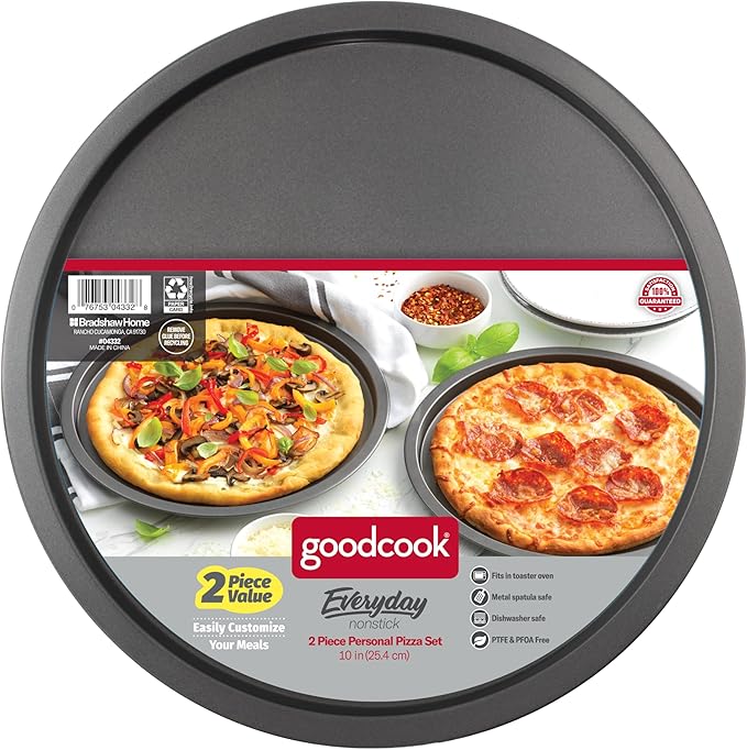 GoodCook Everyday Personal Pizza Pans 10-Inch Nonstick Scratch-Resistant Steel, Set of 2, Gray