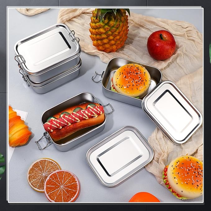 Umigy 8 Pcs Stainless Steel Food Containers 550ml Metal Bento Lunch Box Stainless Steel Food Storage Containers, Lockable Clips to Leak Proof, Reusable Dishwasher Snack Boxes for Work
