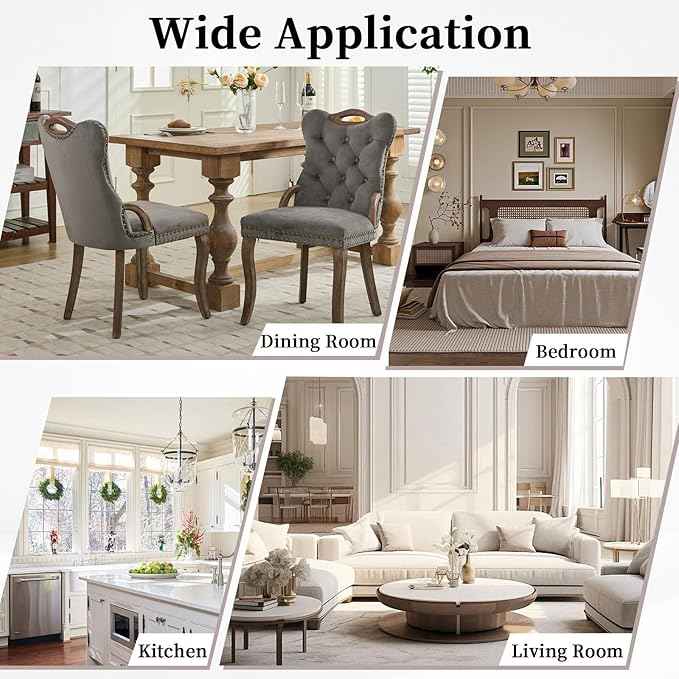 Grey Velvet Dining Chairs Set of 4，Modern Upholstered Dining Room Chairs with Tufted Back and Wood Accents, Curved Solid Wood Legs & Nailhead Trim, Sillas De Comedor Modernas 4