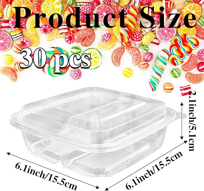 Haawooky 30 Pack Bento Snack Containers,2 compartments Lunchable Containers with Lids,Divided Food Containers for School, Work and Travel