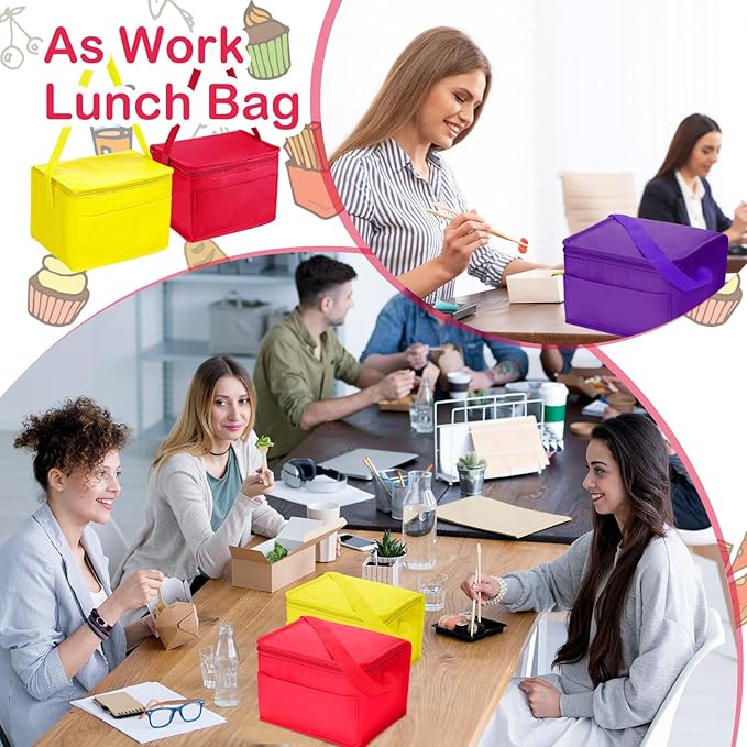 Nuogo 15 Pack Insulated Lunch Bags Bulk, Reusable Cooler Boxes, Leakproof Lunch Boxes Set, Waterproof Thermal Coolers, Insulated Beverage Bag for Women Men Work Picnic Beach (Colorful)