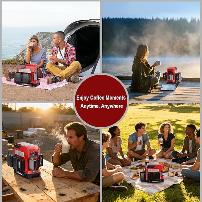 Taingwei Cordless Coffee Maker for Milwaukee M18 18V Battery, Portable Drip Coffee Maker with Electric Coffee Grinder for RV, Camping, Travel, Car, Hiking (Battery Not Included)
