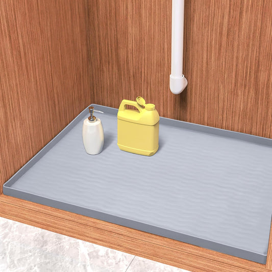URMONA Waterproof Silicone Under Sink Mat 34'' x 19'' Shelf Liner for Kitchen and Bathroom, Cabinet and Counter Protector, Storage and Organizers, Litter Mat, Pet Cat Puppy Essentials(Light Grey)