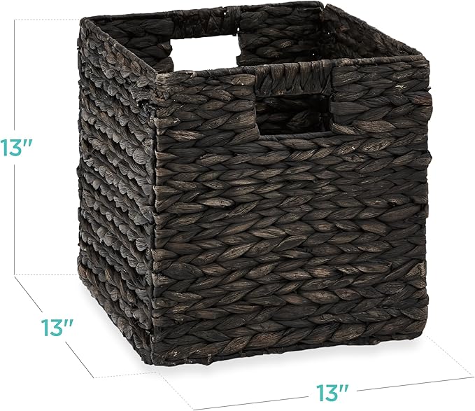 Best Choice Products 13x13in Pack of 5 Cube Storage Baskets, Water Hyacinth Multipurpose Collapsible Organizers, Handwoven Laundry Totes for Laundry, Living Room, Kids Room & Nursery - Black