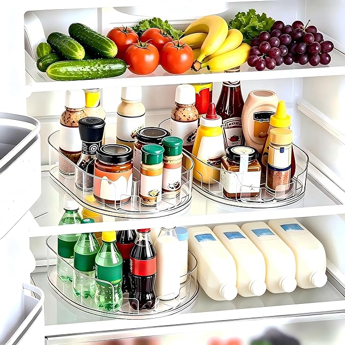 Lazy Susan 360°Rotating Organizer for Refrigerator,13.5“ x 8.5”,Drink Organizer for Fridge,Cabinet, Pantry,or Kitchen Countertop,Organize Condiments, Cans, Beverages,Clear,1 Pack