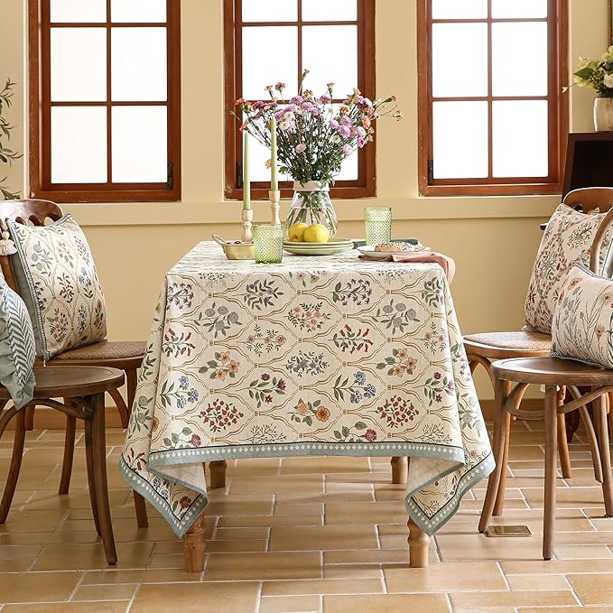 ISAENNE Designer Linen Extra Long Rectangle Tablecloth,Western Colorful Floral Indoor Table Cloth,Wrinkle Resistant Decor Tablecloths for Dining Thanksgiving Kitchen,67"*118"-Serenity B