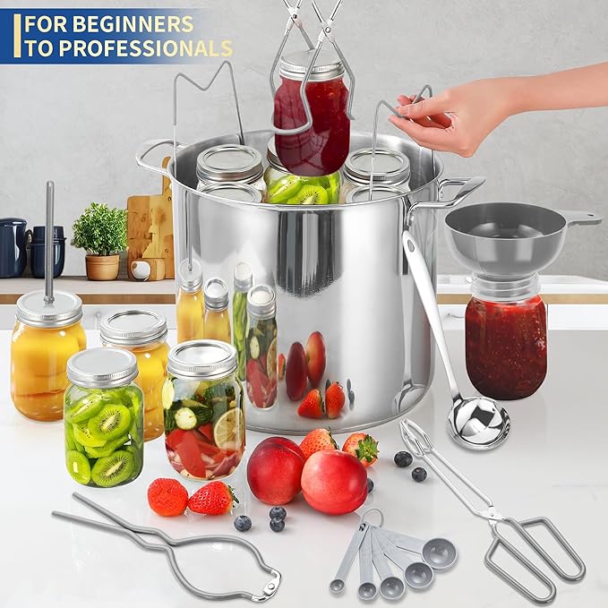 Canning Supplies Starter Kit,Canning Kit for Beginners of 9 with Jar Lifter，Wide Mouth Funnel,Wrench,Tongs,Lid Lifter,Bubble Popper,Canning Labels,ladle,Measuring Spoon-Gray
