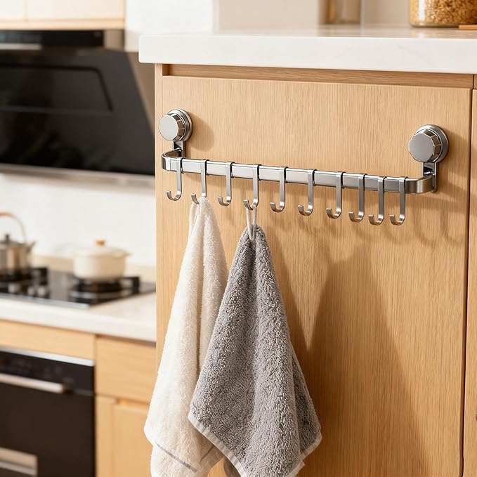 2026 Upgrad Wall Hooks Rack, Space Saving Utensil Holder for Kitchen Bathroom, No Drilling Wall Mounted Accessory Hanger, Kitchen Rail for Hanging Cooking Utensils Mugs Spoons (Grey_E)