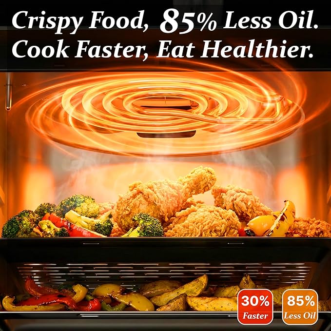 10QT Air Fryer Oven, 8-in-1 Air Fryer Toaster Oven Combo with 8 Presets, Family Size Countertop Oven with 2 Baking Racks & Gloves for Roasting, Baking, and Air Frying, Easy to Clean
