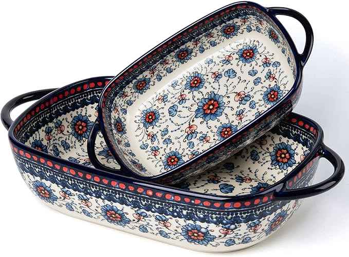 Baking Dish Ceramic Baking Pan Blue Casserole Dish Rectangular Baking Set 2pcs Bakeware Sets Single Serving Size Lasagna Pan Baking Dishes for oven (Blue plasma grass)