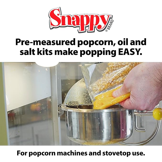 Snappy Snap-Paks All in One Popcorn Portion Packets for 4 oz Popping Machine, Kernels, Oil, and Salt, 24 Count