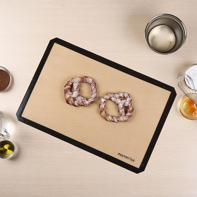 Restaurantware Baking Mat Pack of 1 Non-Stick 15.7"x23.6" Silicone Full Size Baking Mat, Rectangle Reusable Durable Oven-Friendly Anti-Slip Sheet for Kneading Rolling Shaping Dough, Tan and Black