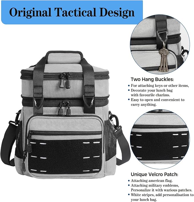 Lunch Box Cooler Bag - Tactical Insulated Lunchbox for Men - Large Lunch Pail Kit for Adults Work Outdoor Shifts Trips Grey 16L