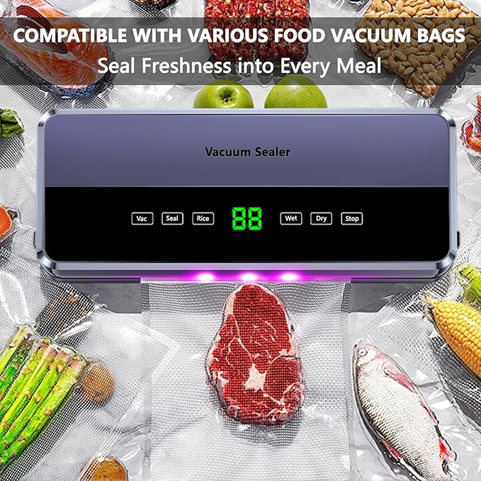 Vacuum Sealer, Multi-Functional Food Vacuum Sealer, Embedded Cutter, and Built-In Tape Storage, Food Sealer for Dry, Wet, and Powder Sealing