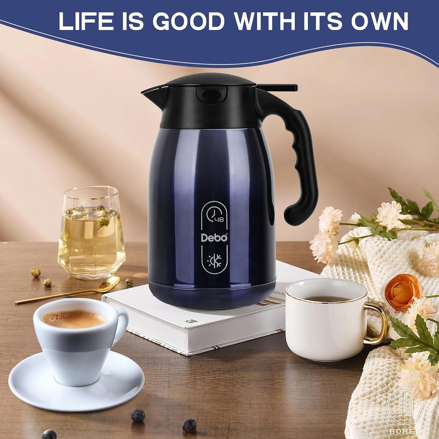 Thermal Coffee Carafe-56OZ vacuum Coffee Carafe For Keeping Hot Liquids,Coffee Carafe,Thermal Stainless Steel, Coffee Carafes Press On Lid, Coffee Dispenser Bpa Free .(1.6l) Starry Blue