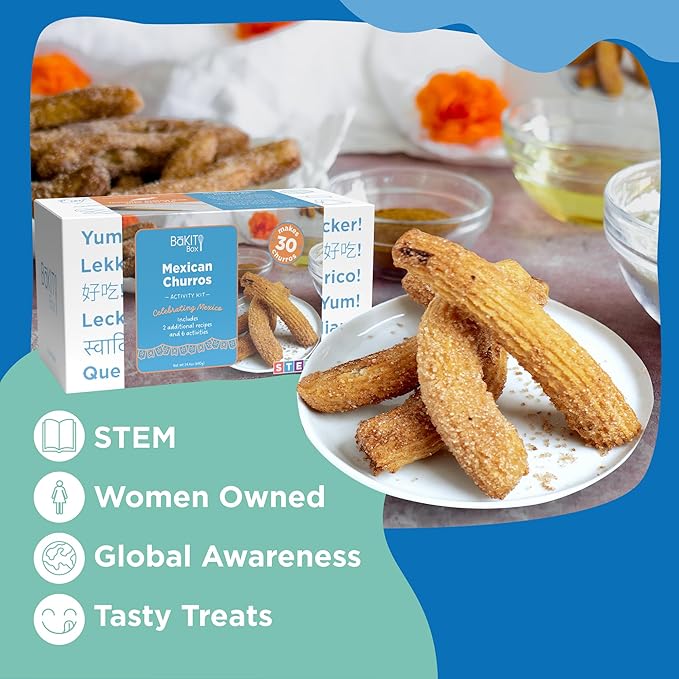 BāKIT Box Churros Baking Kit for Kids, Authentic Mexican Dessert with Printed Recipe & Activity Guide, Fun STEM Learning Gift for Ages 5–12, Homeschool & Family Cooking Set