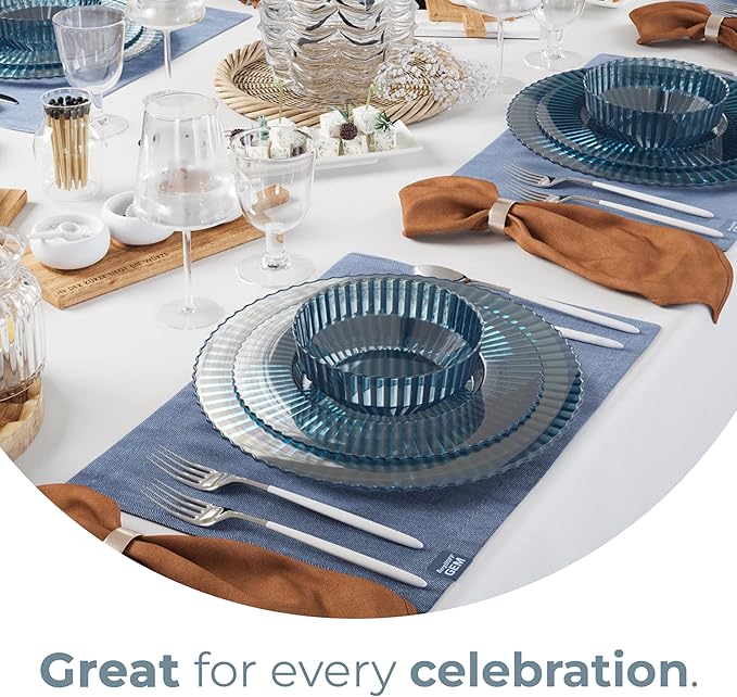 Exquisite 40 Piece Plastic Disposable Plates Set For 20 Guests I 20 X 9 Inch & 20 X 11 Inch Disposable Plastic Plates | Color: Blue | Great for Weddings Parties And Formal Occasions