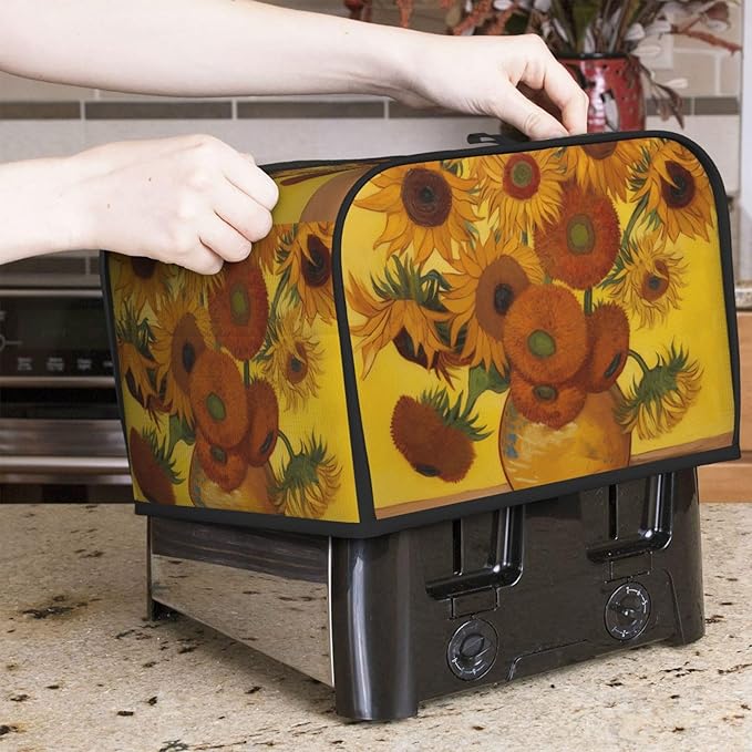 Sunflowers Painting Covers for Toasters 4 Slice,Cute Funny Bread Machine Cover with Handle,Washable Stain Resistant Kitchen Small Appliance Cover Dining Decor