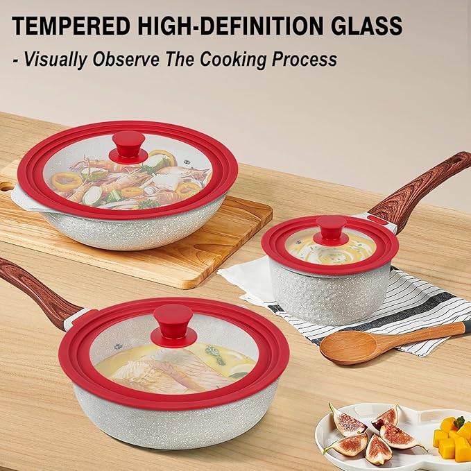 Universal Lids for Pots, Pans and Skillets, Replacement Pan Lid with Tempered Glass and Heat-Resistant Silicone Edge, Fits 9", 9.5",10" Cookware, Durable Frying Pan Cover