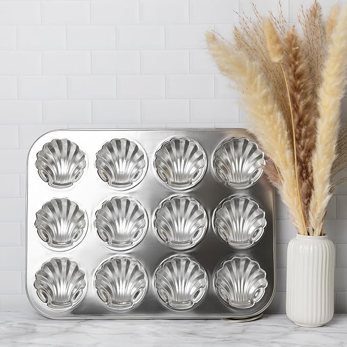 Fox Run Stainless Steel Scallop Shell Madeleine Pan, 12 French Cookie Mold Baking Pan