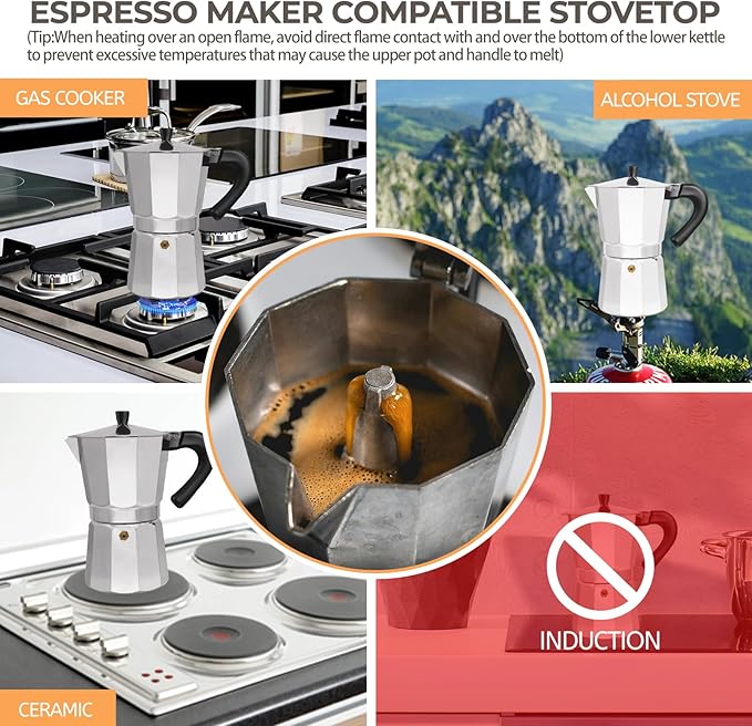 Aluminum 14 Cup 700ml Moka Pot Express Coffee Maker Stovetop Espresso Percolator Coffeemaker Italian Classic Style Brewing Greca Cafe Mocha Machine for Cafeteras Lover Camping Travel and Home Use 24oz