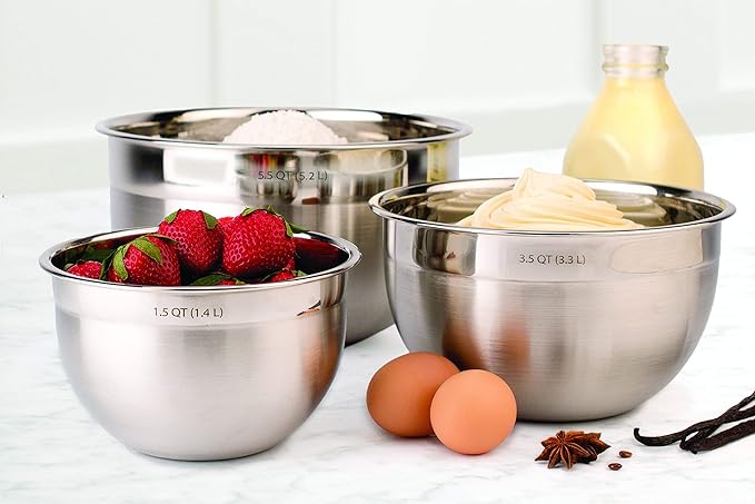 Tovolo Small Stainless Steel Mixing Bowl 1.5 Quart Metal Mixing Bowl with Rounded Lip for Easy Pour and Nesting Storage, Dishwasher Safe Quart Metal Bowl for Baking Mixing and Cooking Prep