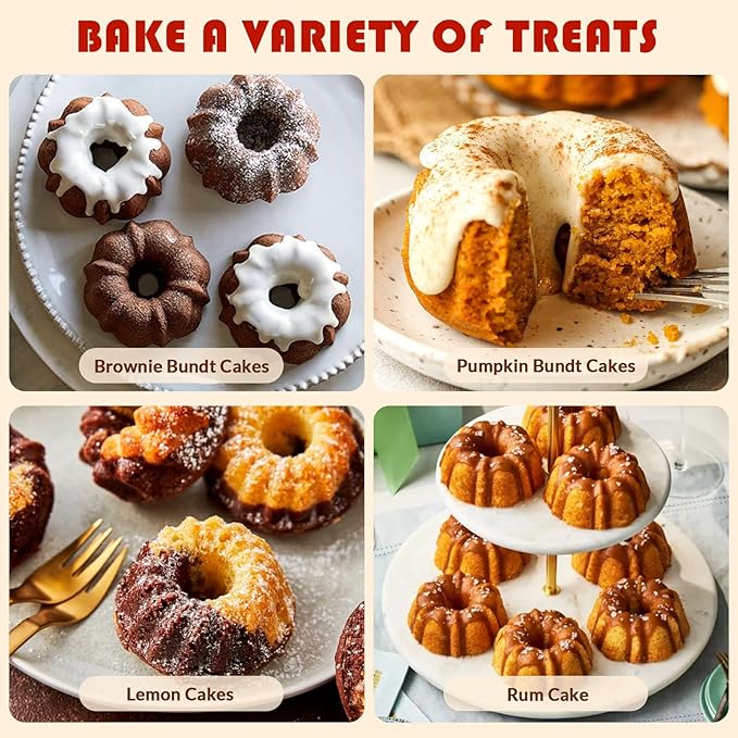 HKMTT Small Silicone Bundt Pan, Mini Fluted Tube Rum Cake Baking Molds, 6 Cavities 2 Pack BPA Free Oven Safe Food Grade Non Stick Moulds