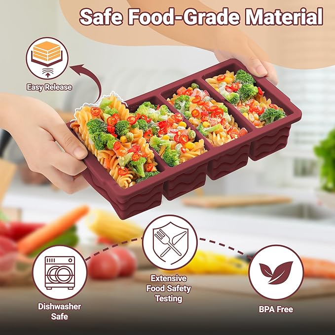 Doasuwish Silicone Freezer Tray for Soup with Lid – 1-Cup Soup Container Style Ice Cube Trays for Freezer, Meal Prep & Food Storage, Freeze 250mL/125mL Portions – 2 Pack