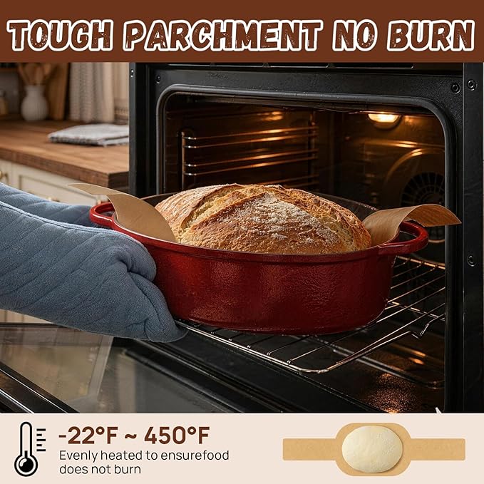 PLAPITATE Parchment Bread Sling for Dutch Oven, Non-Stick Unbleached Bread Baking Mat, 50 Pcs Disposable Bread Sling for Sourdough Tools ＆ Accessories (Oval)