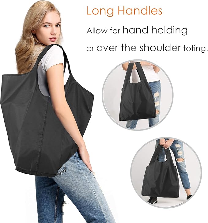 BeeGreen Black Reusable Grocery Bags Wholesale Dark Reusable Kitchen Bags Bulk Foldable-Machine Washable with Zipper Storage Pouch 50 Packs
