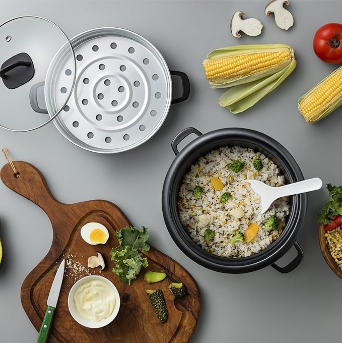 AROMA® Rice Cooker, 3-Cup (Uncooked) / 6-Cup (Cooked), Steamer, Small Rice Cooker, Oatmeal Cooker, Soup Maker, Auto Keep Warm, 1.5 Qt, White, ARC-743-1NG