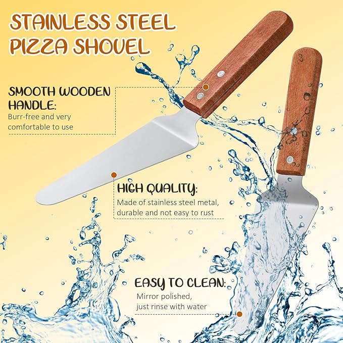 Teenyyou 7 Pcs Pizza Pan Riser Stands Sets Includes 1 Pcs Tiered Tray Stand 3 Stainless Steel Pizza Pan and 3 Wood Handle Knife for Home, Restaurant Party