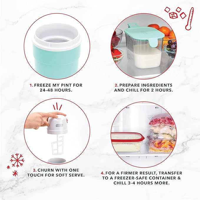 Dash My Pint Ice Cream Maker - Compact & Convenient Single-Serving Ice Cream Maker - Makes Gelato, Sorbet & Frozen Yogurt - 1.6 Cups, Aqua