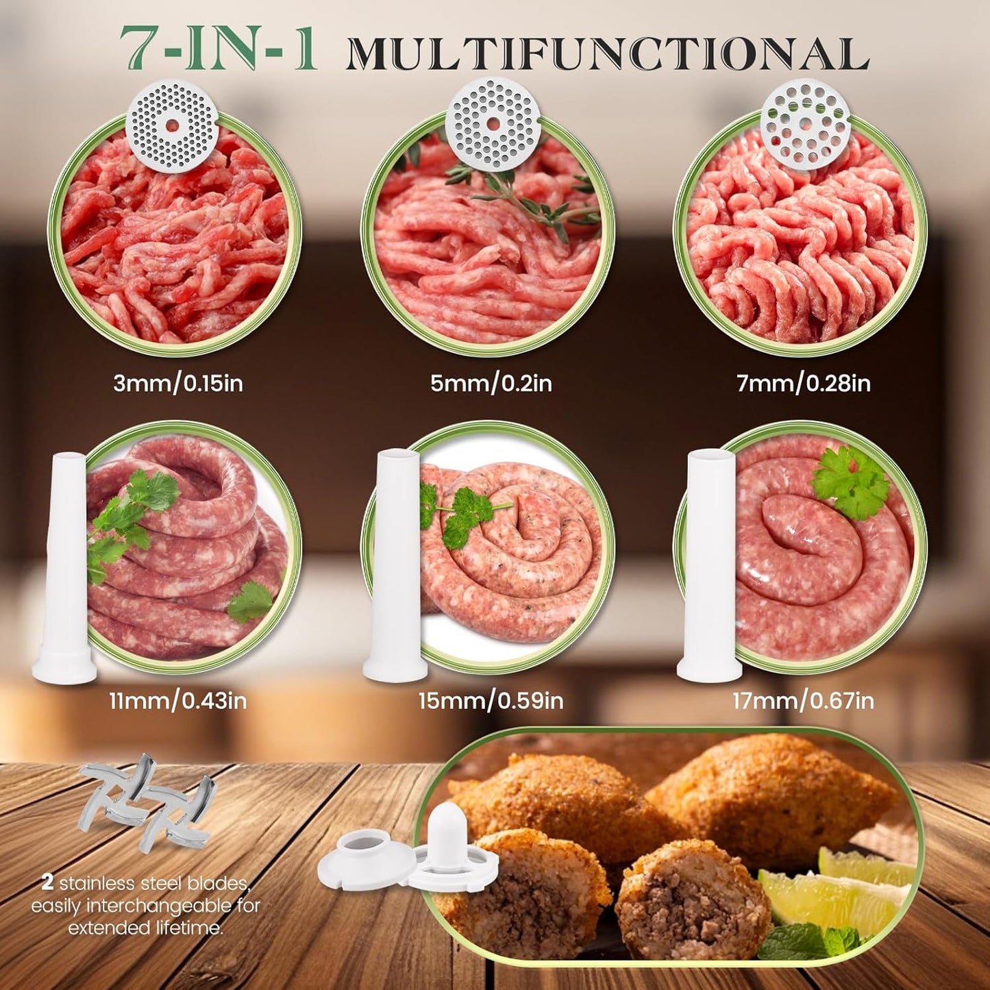 Huanyu Meat Grinder Electric Pro-Grade - 1HP Bone-Crushing Power, 3 Plates & Sausage Kit | Rustproof Stainless Steel for Hunters, Pet Owners & Home Chefs #8