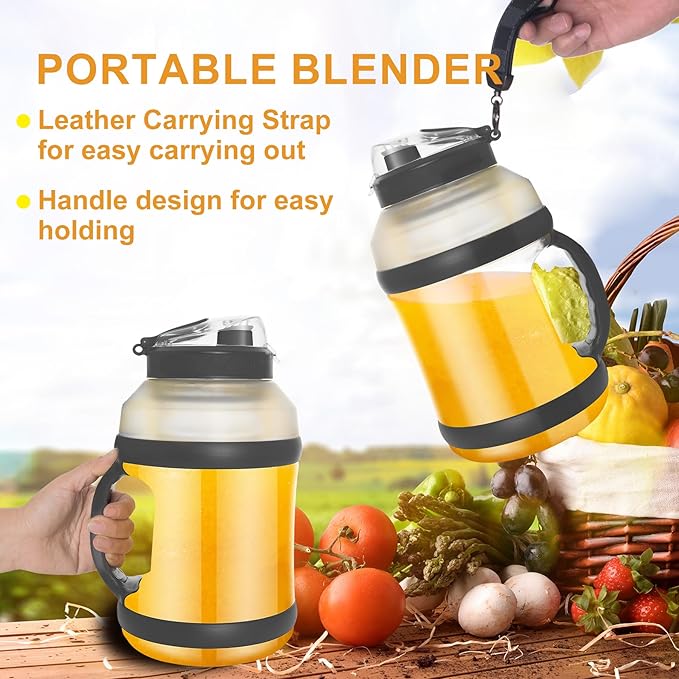Portable Blender Personal Juicer for Shakes and Smoothies, 64 Oz On-The-Go Small Blender, Single Serve Blenders, Smoothie Maker with Type-C Rechargeable, Cordless (Black)