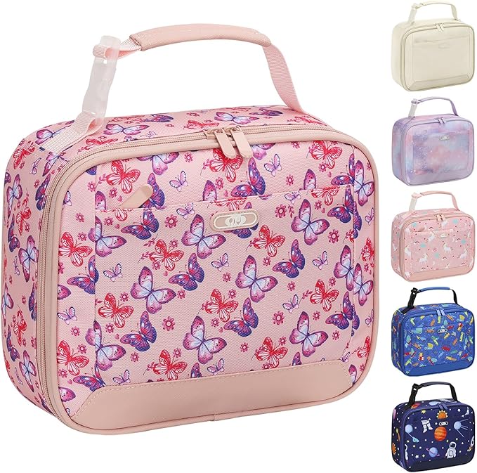 Lunch Box Kids Insulated Lunch Bag for Boys Girls Cute Reusable Lunch Tote Bag Waterproof Portable Thermal Lunch Box Kids for School Picnic Travel Pink Butterfly