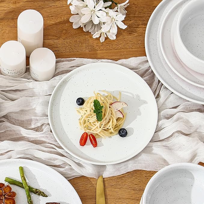 GZG Ceramic Dinner Salad Plates Set of 4, 8 Inch Speckled Dinnerware Dessert Plates with Clay-Tone Base, Microwave Oven Dishwasher Safe