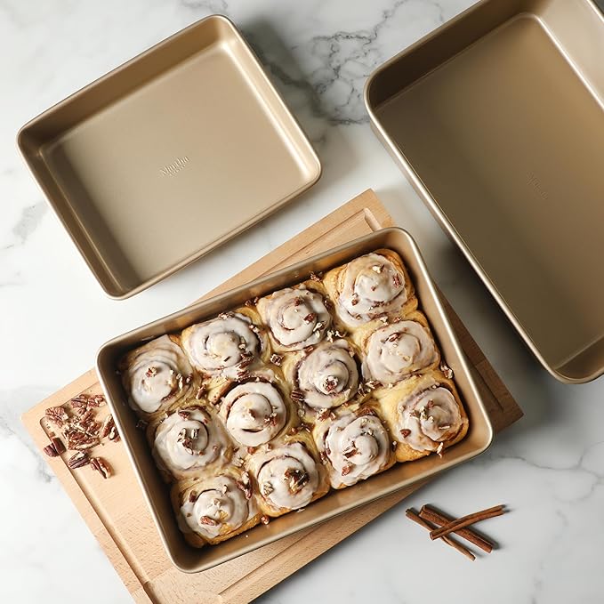 Martha Stewart Gallen 3-Piece Baking Pan Set – 13", 15", 17" Baking Pans, Ceramic Nonstick, PFA-Free, Carbon Steel, Champagne – Oven Safe to 450°F, Warp-Resistant, Easy to Clean - Taupe
