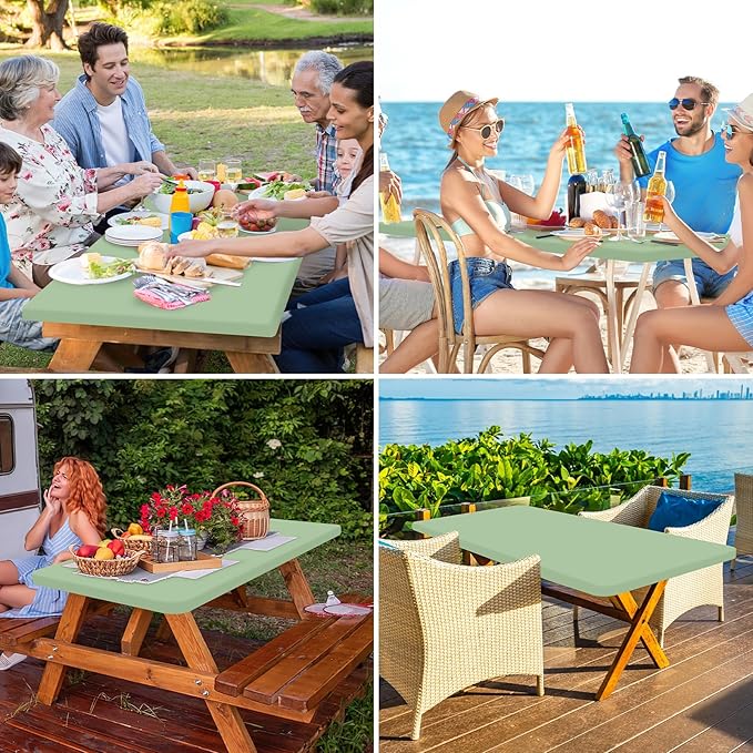 homing Rectangle Table Cloth Cover, Waterproof Polyester Elastic Fitted Tablecloth, Fits for 6 Foot Folding Tables, Washable Table Protector for Picnic, Camping, Outdoor (Green, 30" x 72")