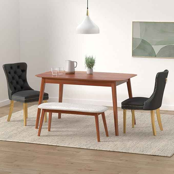 Black Velvet Dining Chairs Set of 4, Upholstered Dining Room Chairs with Back Ring Pull Trim and Golden Stainless Steel Legs,Modern Dining Chairs for Dining Room,Kitchen(Black)
