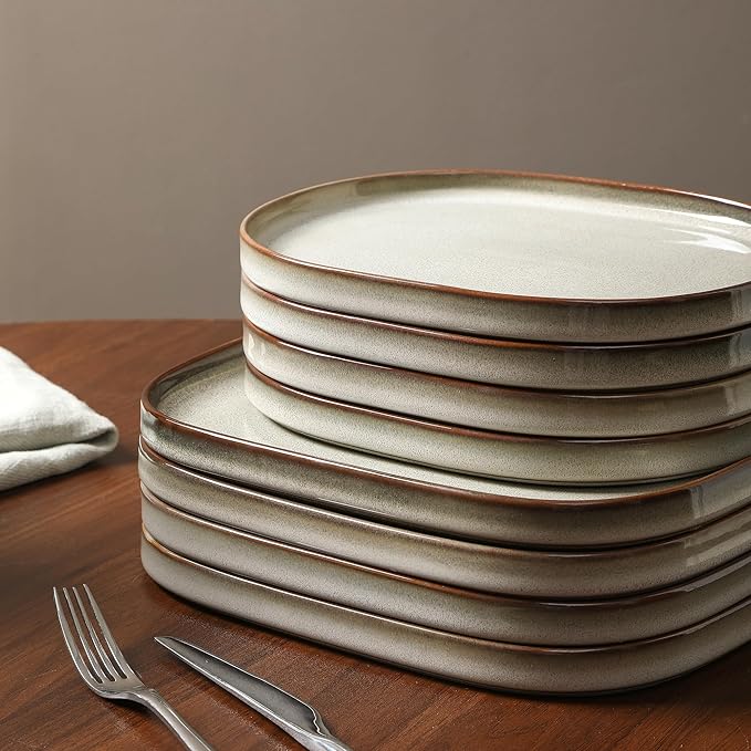 Stone Lain Cairo 12-Piece Dinnerware Stoneware, Plates and Bowls, Microwave and Dishwasher Safe, Includes Dinner and Salad Plates, Cereal Bowls, Dish Set for 4, Grey