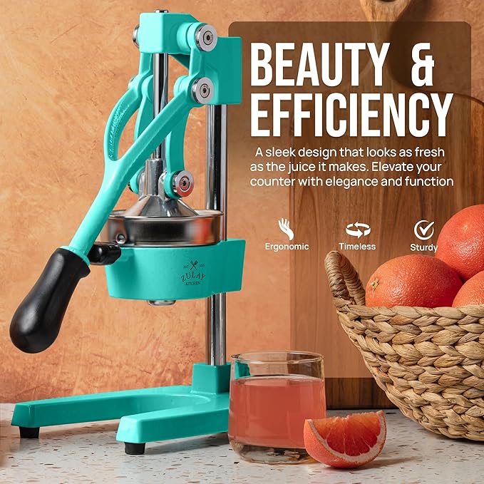 Zulay Kitchen Cast Iron Juicer - Heavy Duty Manual Juicer with Detachable Strainers for Easy Cleaning, Orange Juice Press for Citrus Fruits, Perfect for Bartenders, Juice Lovers & Health Enthusiasts