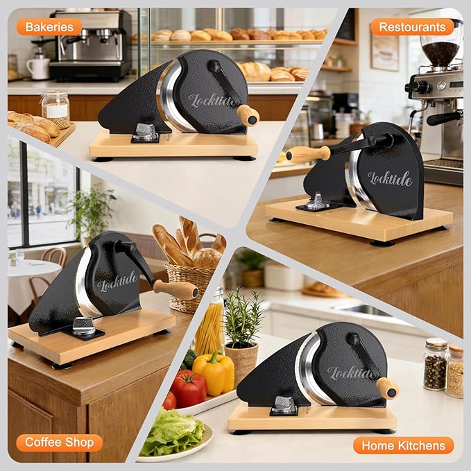 Manual Bread Slicer for Homemade Sourdough Bread, Hand Crank Bread Slicer With Scale Line, Suction Cup and Protective Cover, Adjustable Thickness