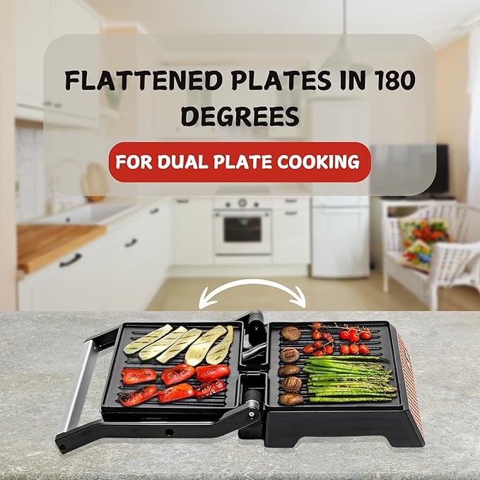 OVENTE Electric Panini Press Sandwich Maker with Non-Stick Coated Plates, Opens 180 Degrees to Fit Any Type or Size of Food, 1000W Indoor Grill Perfect for Quesadillas, Burgers & More, Copper GP0620CO