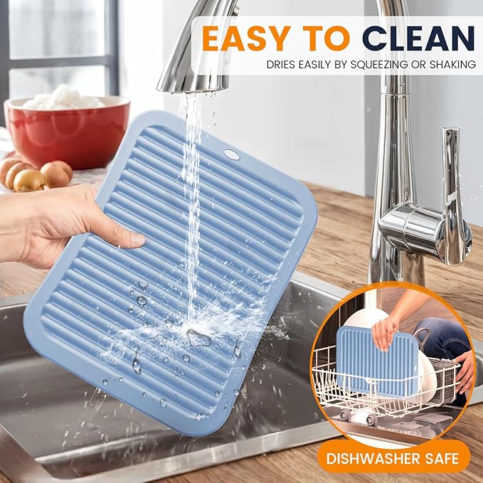 Silicone Trivet Mats 2 Heat Resistant Pot Holders Multipurpose Non-Slip Hot Pads for Kitchen Potholders, Drying mat, Jar Opener, Spoon Holder, Coaster.(Sky Blue)