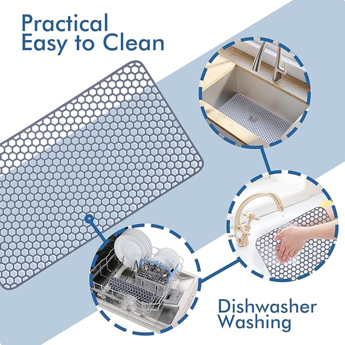 Bestjing Silicone Sink Protectors for Kitchen Sink - 26"x 14" Kitchen Protector Accessory, Non-Slip Heat Resistan Mat for Bottom of Farmhouse Stainless Steel Porcelain, Dishwasher Safe (Gray)
