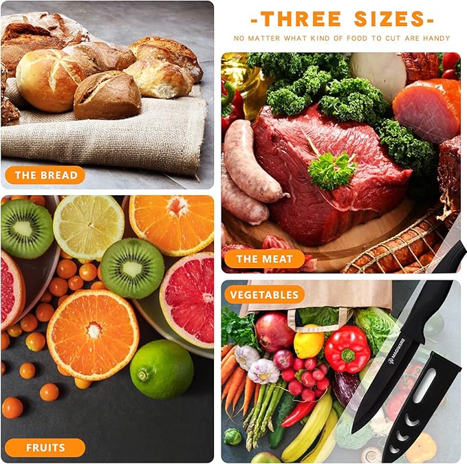 6-Piece Paring Knife Set with Sheaths-Ceramic Blade Sharp Rust Proof Stain Resistant (include 5inch Utility Knife, 4inch Fruit Knife,3inch Paring Knife)-Black (win0529)