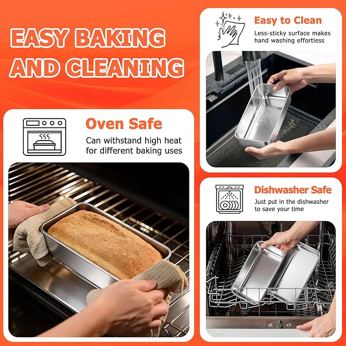 TeamFar Loaf Pans for Baking Bread, 9 × 5 Inch Stainless Steel Loaf Bread Pans Tins for Homemade Brownies, Healthy & Sturdy, Oven & Dishwasher Safe - Set of 2